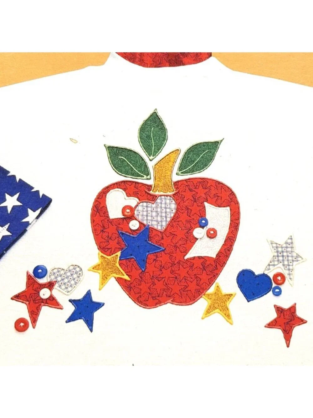 Vintage Americana Fabric Appliques Patchwork Apple Iron On Kit 54108 Stars NOS